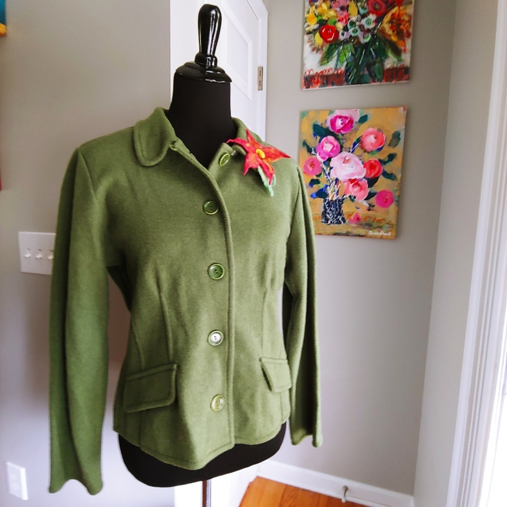 Talbots Petites Green Alpaca Blend Jacket Size L - Picture 4 of 12